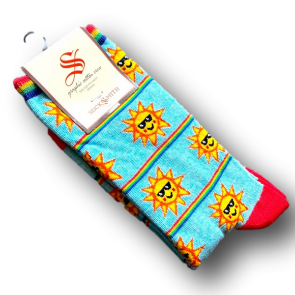 3/$15 Rainbows & Sunshine Funny Novelty Crew Socks - NWT - Picture 3 of 3